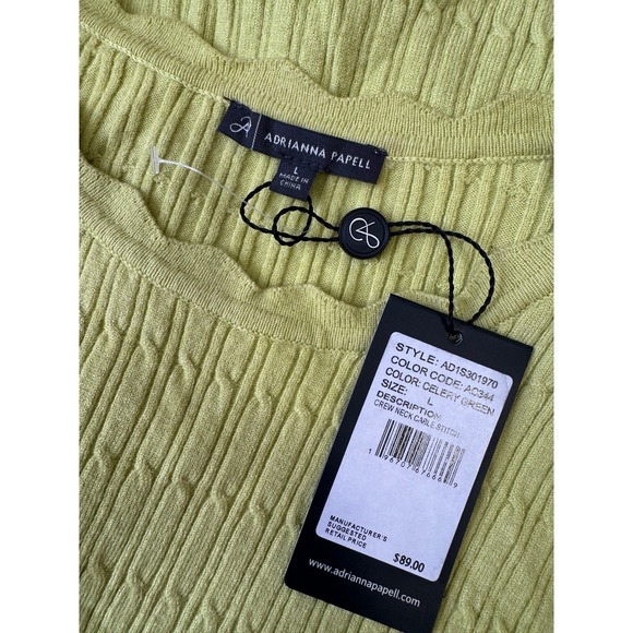 Adrianna Papell Cable Knit Sweater Women Large Celery Green Crew Neck NWT Top - Picture 2 of 6